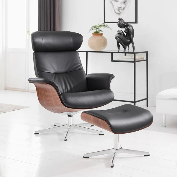 Timeout Leather Swivel Recliner & Footstool